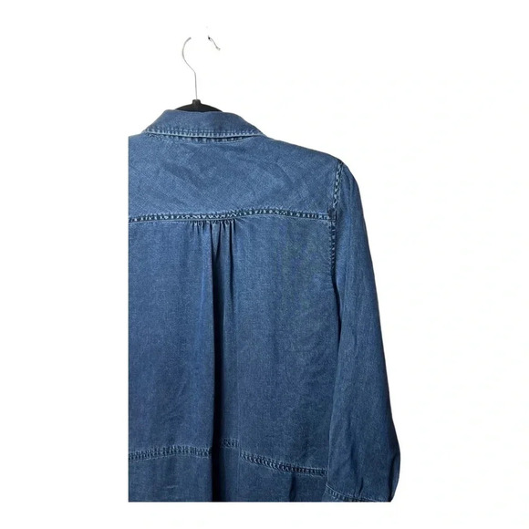 1252. SOFT SURROUNDINGS DENIM BUTTON UP TOP ROUND BOTTOM POCKETS SIZE SMALL BLUE - Picture 8 of 10